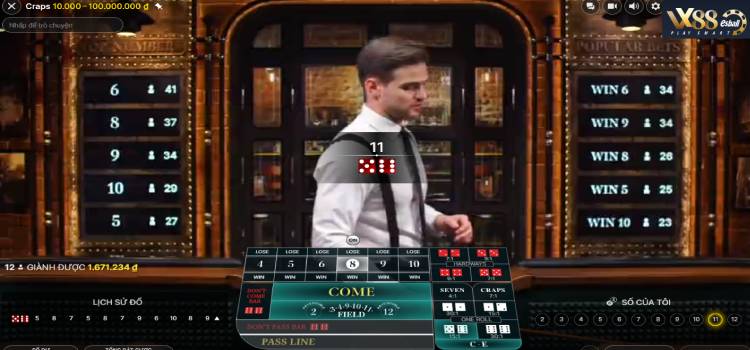 Come (Đến) trong Evolution Live Craps Casino Game