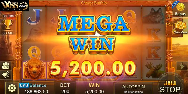 JILI Charge Buffalo Slot Game Mega Win 5200