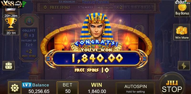 Game Nổ Hũ JILI Pharaoh Treasue - Big Win 1840